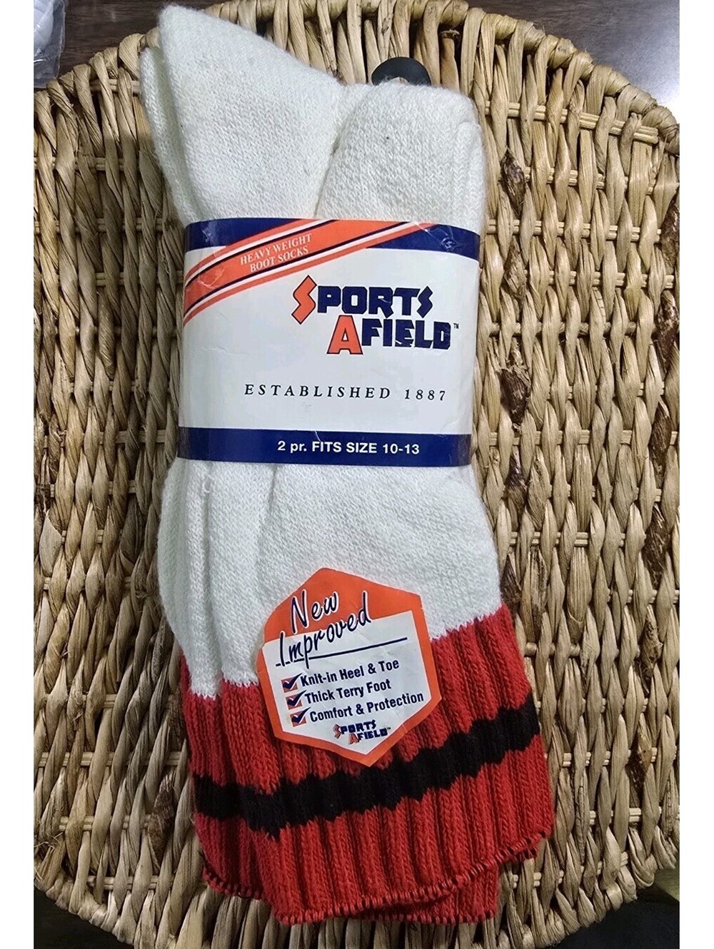 2 Pair NOS Vtg Athletic TUBE SOCKS. Red Black Stripes on White Sz 10-13.